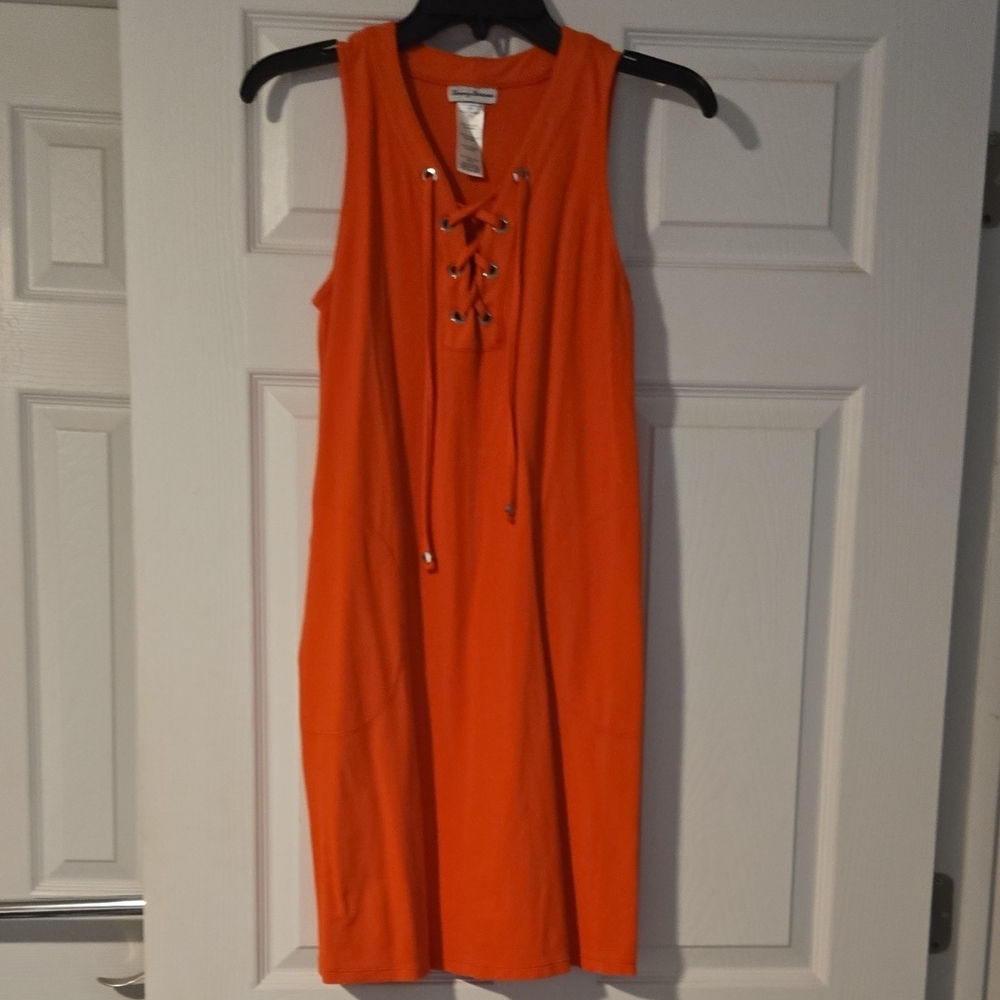 Tommy Bahama Sleeveless Lace-Up Midi Dress in Bright Orange